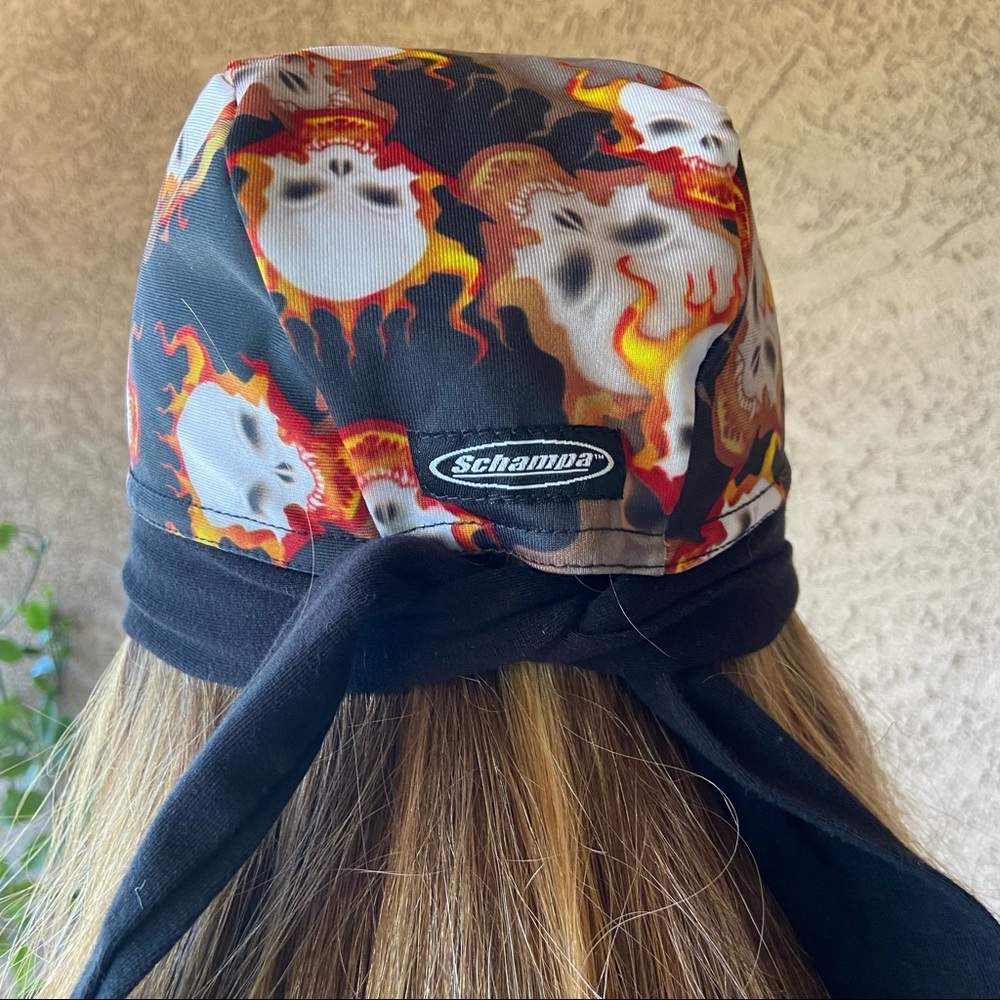 Biker HEAD WRAP Skull + Fire Design by SCHAMPA Excellent Condition - Picture 7 of 13
